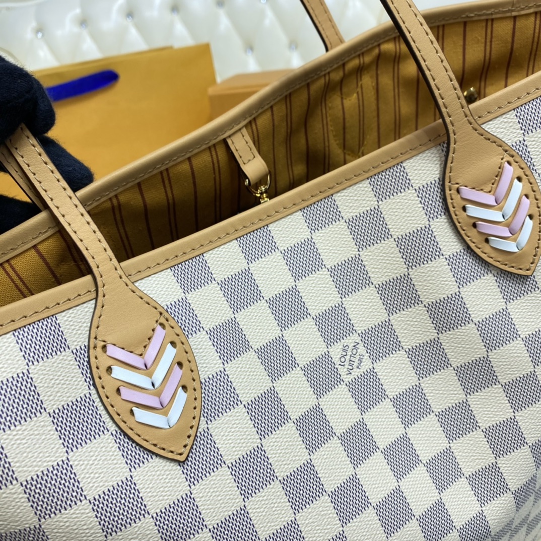 Louis Vuitton NEVERFULL MM Damier Azur Handbag N50047 Pink